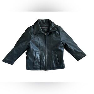 Dimension NY Boys Authentic Leather Full Zip Lined Jacket Sz M 4/5 Black Pockets